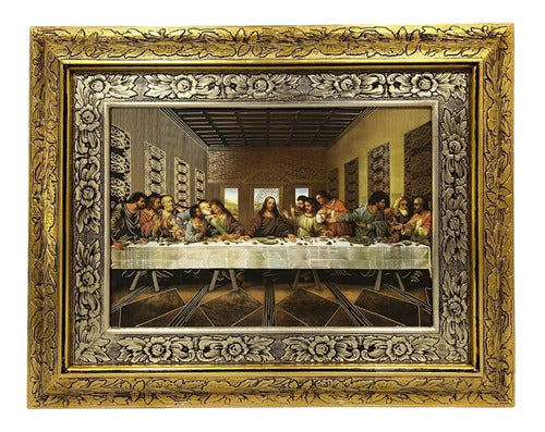 Cuadro De La Ultima Cena D Vinci 60x47 Cm Filos Dorados Combinado Oro Y Plata Oro Y Plata