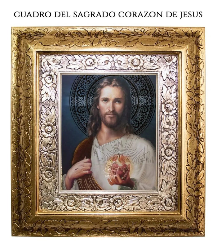 Sacred Heart of Jesus Framed Picture 45x40 cm A0991, Gold