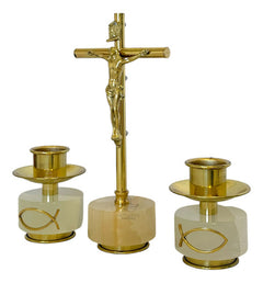 Candeleros De Mesa Y Cruz Para Altar Portavela De Onix Dorado