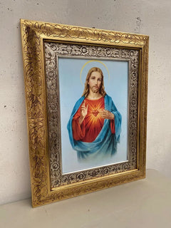 Cuadro Dulce Corazón De Jesús 60x47 Cm Combinado Oro Y Plata Oro Y Plata
