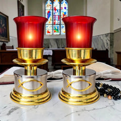 Candeleros De Mesa Para Altar Electrico Redondo 1/2 Semana Plateado