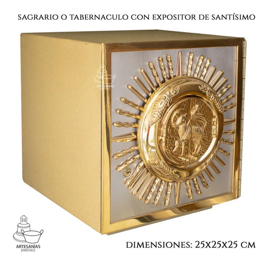 Sagrario Cordero de Dios cincelado a mano con expositor para hostia, hecho a mano en México