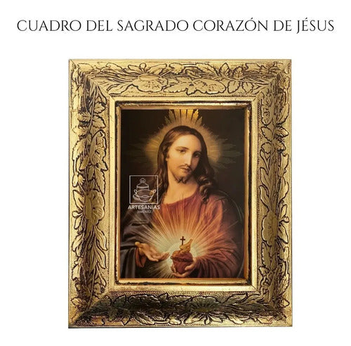 Sacred Heart of Jesus Frame 31x26 Cm Combined Gold and Silver Gold and Silver