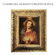 Sacred Heart of Jesus Frame 31x26 Cm Combined Gold and Silver Gold and Silver