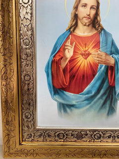 Cuadro Dulce Corazón De Jesús 60x47 Cm Combinado Oro Y Plata Oro Y Plata
