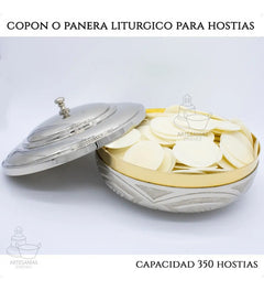 Copon O Panera Para 350 Hostias Liturgico A902 Plateado Con Detalle Dorado Grabado Litúrgico