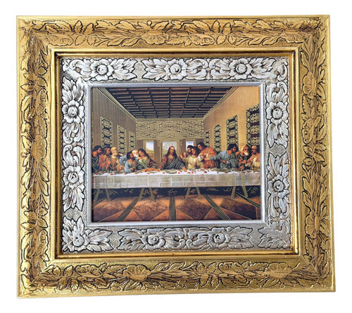 Cuadro De Madera 45x40 Cm Ultima Cena M3 Oro Y Plata