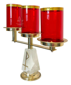Candeleros De Tres Luces (2 Piezas) Piramidal Con Pantallas Rojo