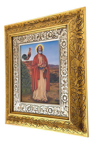 Cuadro De Madera 45x40 Cm San Pedro Oro Y Plata