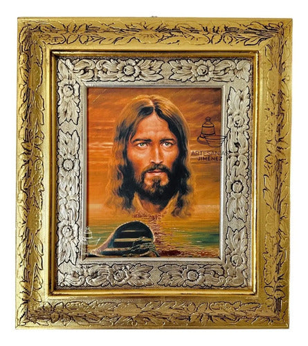 Cuadro Rostro De Jesus Y La Barca 45x40 Cm Combinado Oro Y Plata Oro Y Plata