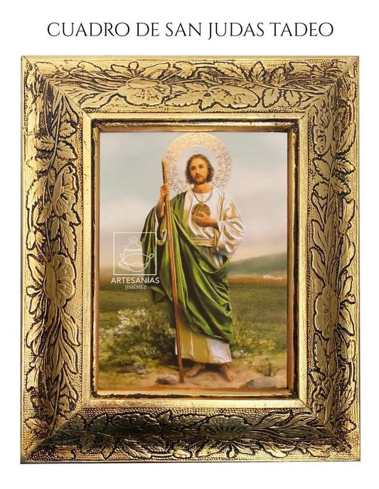 Cuadro de San Judas Tadeo, 31x26 cm, acabado combinado oro y plata