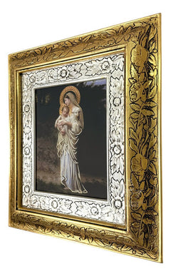 Virgen María Con El Niño Jesús Y El Cordero 45x40 Cm Combinado Oro Y Plata Oro Y Plata