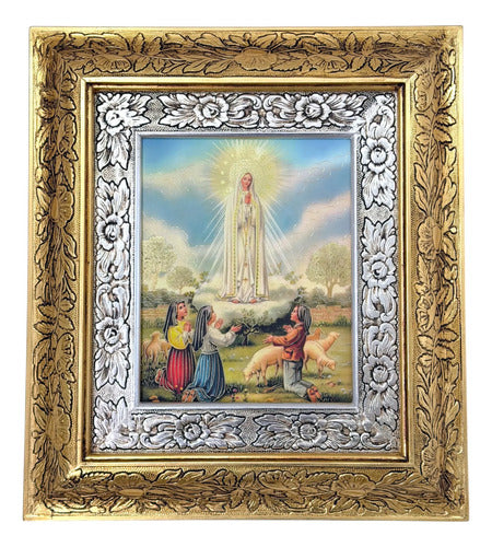 Cuadro De Madera 45x40 Cm Virgen De Fatima Oro Y Plata