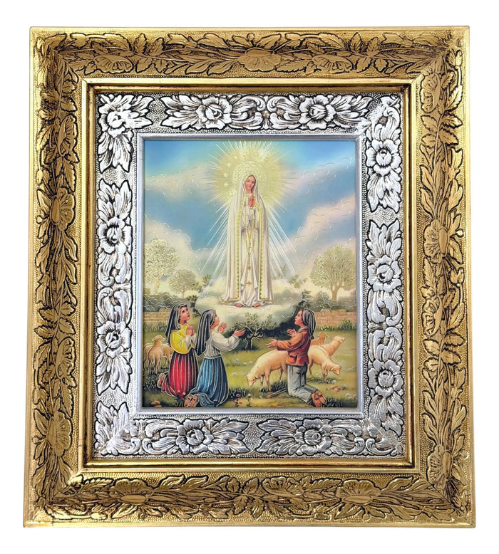 Our Lady of Fatima Framed Picture 45x40 cm, Gold & Silver