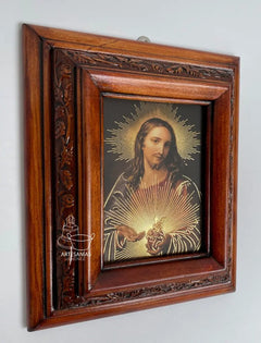 Cuadro Rostro De Jesus Color Nogal Madera De Pino 22x19 Cm Color Nogal