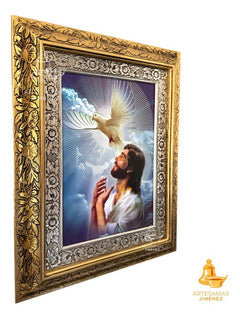Cuadro Cristo Espiritu Santo 60x47 Cm V2 Combinado Oro Y Plata Oro Y Plata