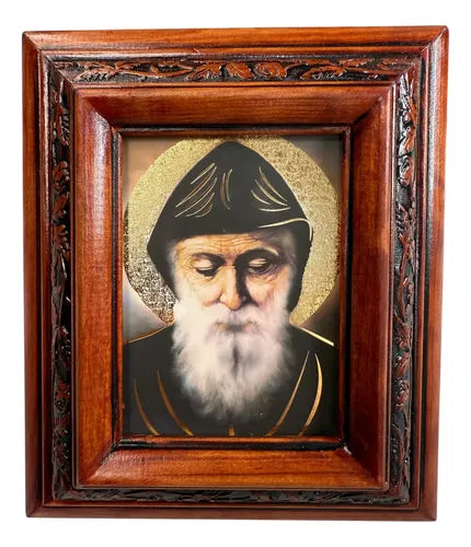 Cuadro San Charbel Madera De Pino 22x19 Cm Color Nogal Color Nogal