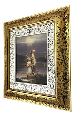 Cuadro Jesus Y San Juan Bautista Bautizo 45x40 Cm Combinado Oro Y Plata Oro Y Plata