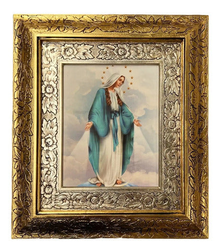 Cuadro Virgen Milagrosa 45x40 Cm Combinado Oro Y Plata Oro Y Plata