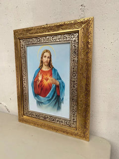 Cuadro Dulce Corazón De Jesús 60x47 Cm Combinado Oro Y Plata Oro Y Plata