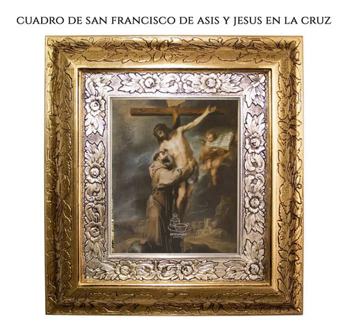 Cuadro San Francisco De Asis Y Jesus En La Cruz 45x40 Cm Combinado Oro Y Plata Oro Y Plata