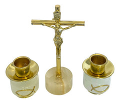 Candeleros De Mesa Y Cruz Para Altar Portavela De Onix Dorado