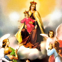 Cuadro Virgen Del Carmen Con Las Animas 90x70 Cm Madera Hoja De Oro Y Plata