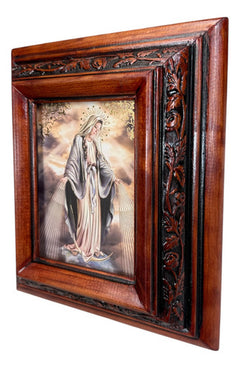 Cuadro Virgen Medalla Milagrosa Madera De Pino 22x19 Cm Color Nogal