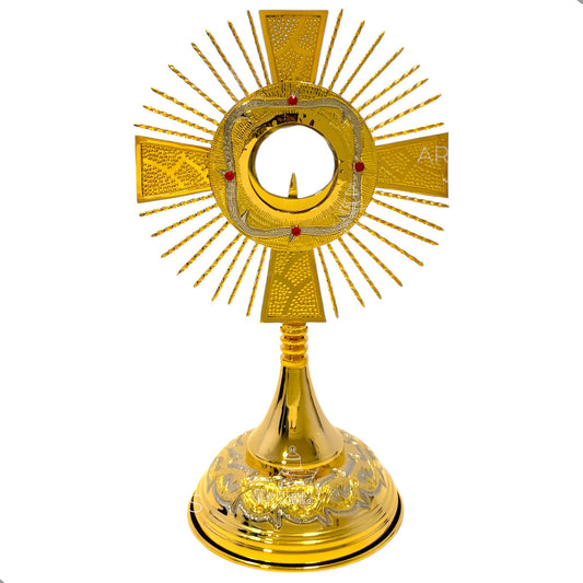 Custodia para iglesia o capilla de 45 cm, modelo corona de espinas, con baño de oro, hecha a mano en México