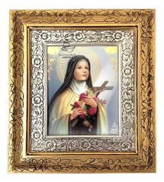 Cuadro Decorativo Religioso De Santa Teresa, Oro Y Plata Con Marco, 45x40 Cm Combinado Oro Plata Oro Plata