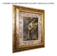 Cuadro San Francisco De Asis Y Jesus En La Cruz 45x40 Cm Combinado Oro Y Plata Oro Y Plata