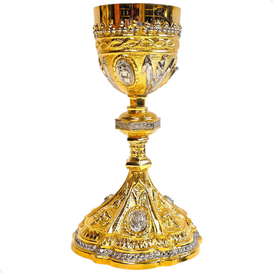 Cáliz y patena ordenación sacerdotal vaso sagrado, de latón con copa de alpaca y baño de oro, hecho a mano en México