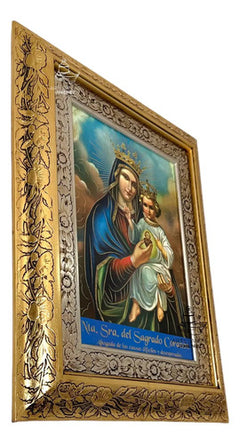 Cuadro N. Señora Del Sagrado Corazón Causas Dificiles 60x47 Combinado Oro Y Plata Oro Y Plata