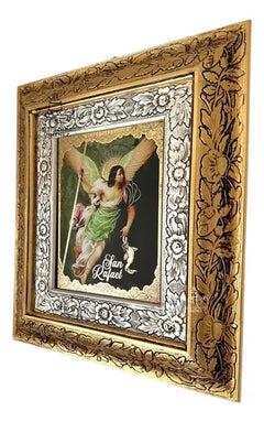 Cuadro Arcangel San Rafael 45x40 Cm Combinado Oro Y Plata Oro Y Plata