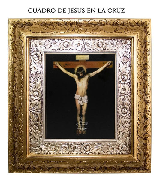 Cuadro de Cristo, 45x40 cm, acabado combinado oro y plata, hecho a mano en México