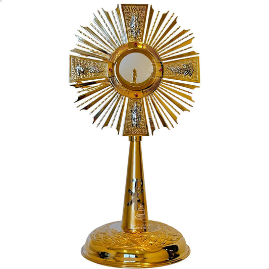 Custodia del Santísimo de 70 cm, modelo corona de espinas, con baño de oro, hecha a mano en México