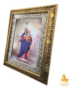 Cuadro De Maria Auxiliadora 60x47 Cm V2 Combinado Oro Y Plata Oro Y Plata