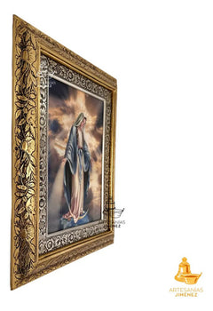Cuadro Virgen Medalla Milagrosa 60x47 Cm Combinado Oro Y Plata Oro Y Plata