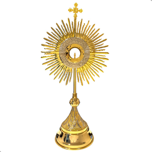 Custodia del Santísimo para iglesia de 90 cm, modelo espigas, con baño de oro, hecha a mano en México