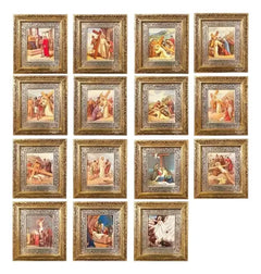 Cuadro Vía Crucis O Viacrucis 15 Piezas 90x70 Cm Oro Y Plata