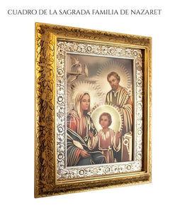 Cuadro Religioso De La Sagrada Familia De 60x47 Cm, Oro Y Plata Con Marco Combinado Oro Plata Oro Plata