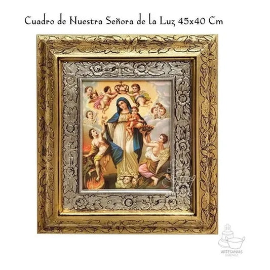 Cuadro de Nuestra Señora de la Luz, 45x40 cm, acabado combinado oro y plata