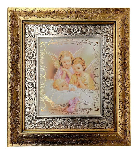 Cuadro Querubines 45x40 Cm A#1 Combinado Oro Y Plata Oro Y Plata