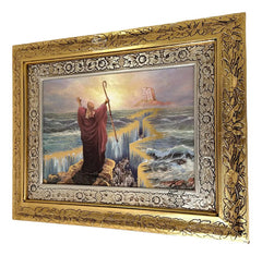 Cuadro El Milagro De Moises Cruzando El Mar Rojo 60x47 Cm Combinado Oro Y Plata Oro Y Plata