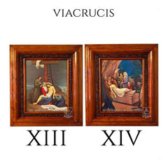 Cuadro Vía Crucis O Viacrucis 40x35 Cm En Madera Nogal Marrón Oscuro