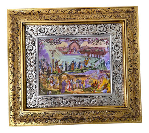 Cuadro De Madera 45x40 Cm Nueva Jerusalem / Divina Misericordia Oro Y Plata