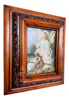 Cuadro Rostro De Jesus Color Nogal Madera De Pino 22x19 Cm Color Nogal