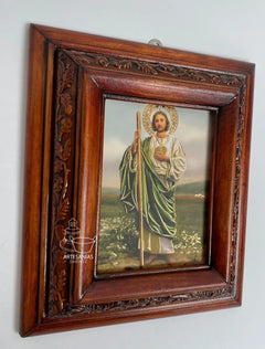 Cuadro Rostro De Jesus Color Nogal Madera De Pino 22x19 Cm Color Nogal