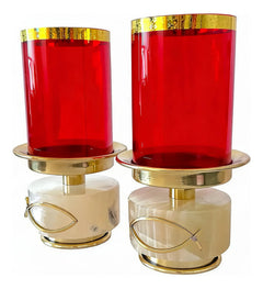 Altar Table Candlesticks with 8 Cups, Onyx Stone, Gold