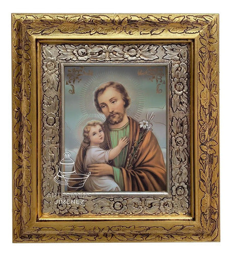 Cuadro San Jose Y El Niño Jesus 45x40 Cm Combinado Oro Y Plata Oro Y Plata